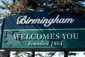 Welcome to Birmingham, Michigan city sign