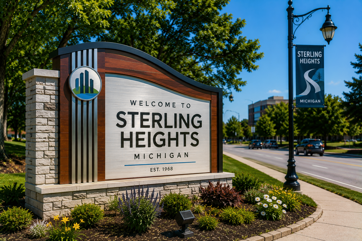 Welcome to Sterling Heights, Michigan city sign